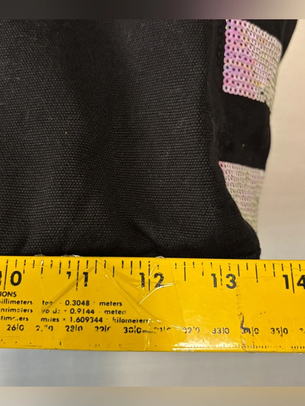 Victoria's Secret Black Canvas Tote Bag with Iridescent Sequin Stripes